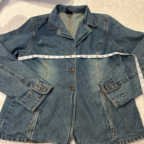 Y2K VTG Sonoma Blue Denim Button Up Blazer Jacket Cotton Medium Wash Sz XL - Picture 3 of 5